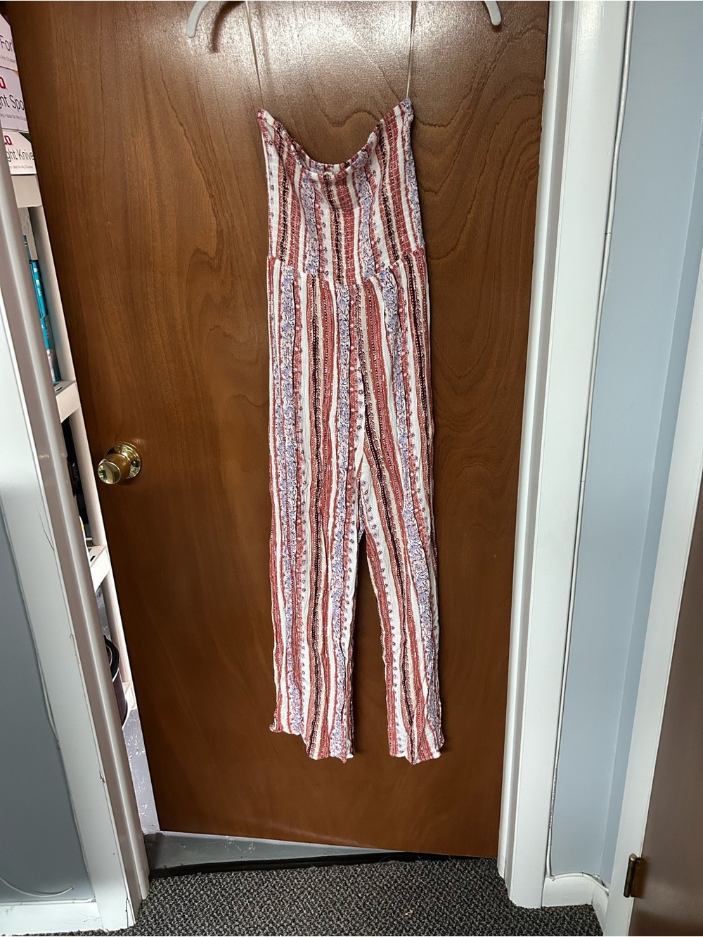 Mudd Striped Pink and White Smocked Jumpsuit